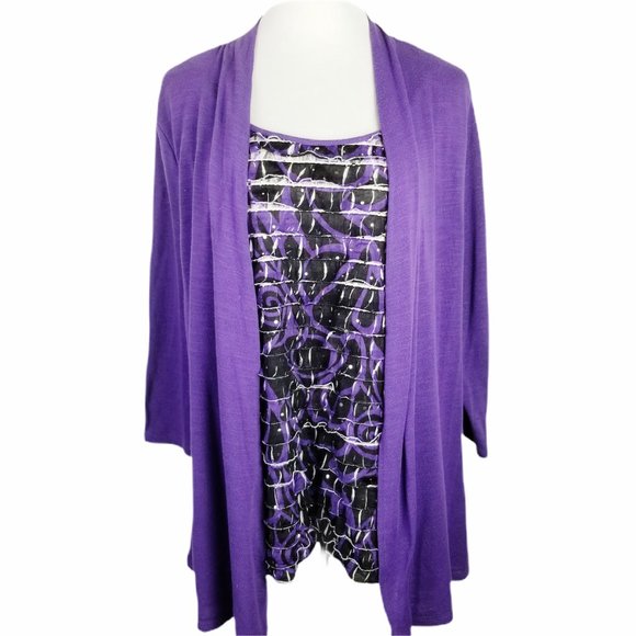 Notations Tops - Notations Woman Black Purple Top Attached Cardigan